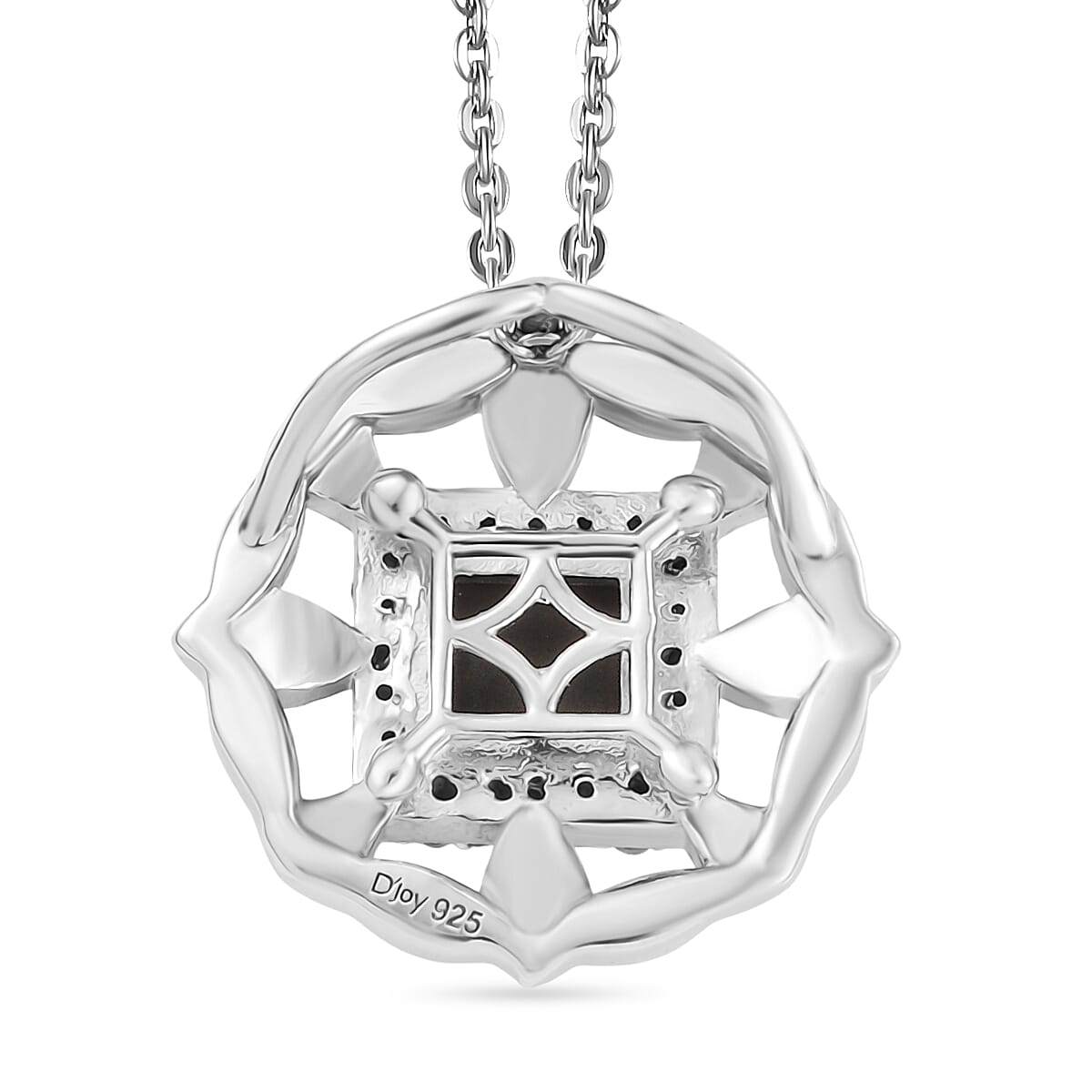 D'joy Ammolite & White Zircon Pendant with Chain (Size 20) in Rhodium Overlay Sterling Silver 2.50 Ct.