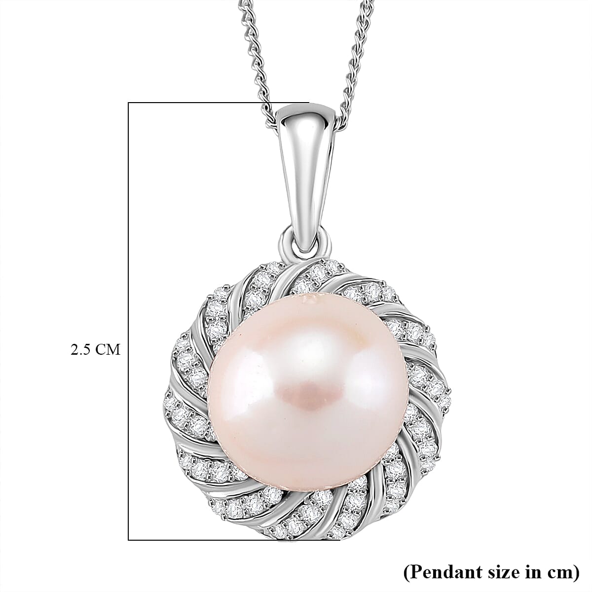 AAA White Edison Pearl (11-12 MM) & Moissanite Pendant with Chain (Size 18) in Rhodium Overlay Sterling Silver 10.63 Ct. AAA White Edison Pearl (11-12 MM) & Moissanite Pendant with Chain (Size 18) in Rhodium Overlay Sterling Silver 10.63 Ct.