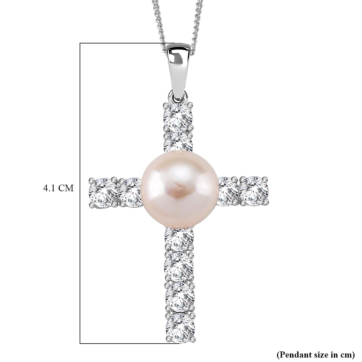 White Edison Pearl & Moissanite Pendant with Chain (Size 18) in Rhodium Overlay Sterling Silver 10.31 Ct. White Edison Pearl & Moissanite Pendant with Chain (Size 18) in Rhodium Overlay Sterling Silver 10.31 Ct.