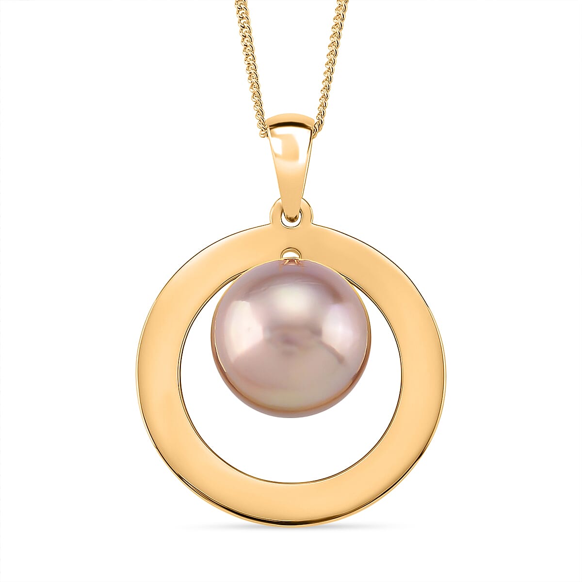 Multi Color Edison Pearl Pendant with Chain (Size 18) in 18K Vermeil Yellow Gold Plated Sterling Silver 16.43 Ct.