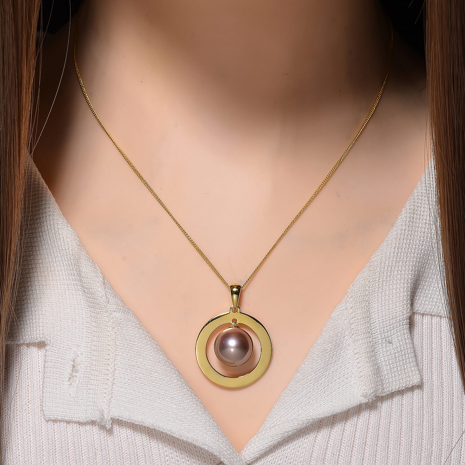 Multi Color Edison Pearl Pendant with Chain (Size 18) in 18K Vermeil Yellow Gold Plated Sterling Silver 16.43 Ct.