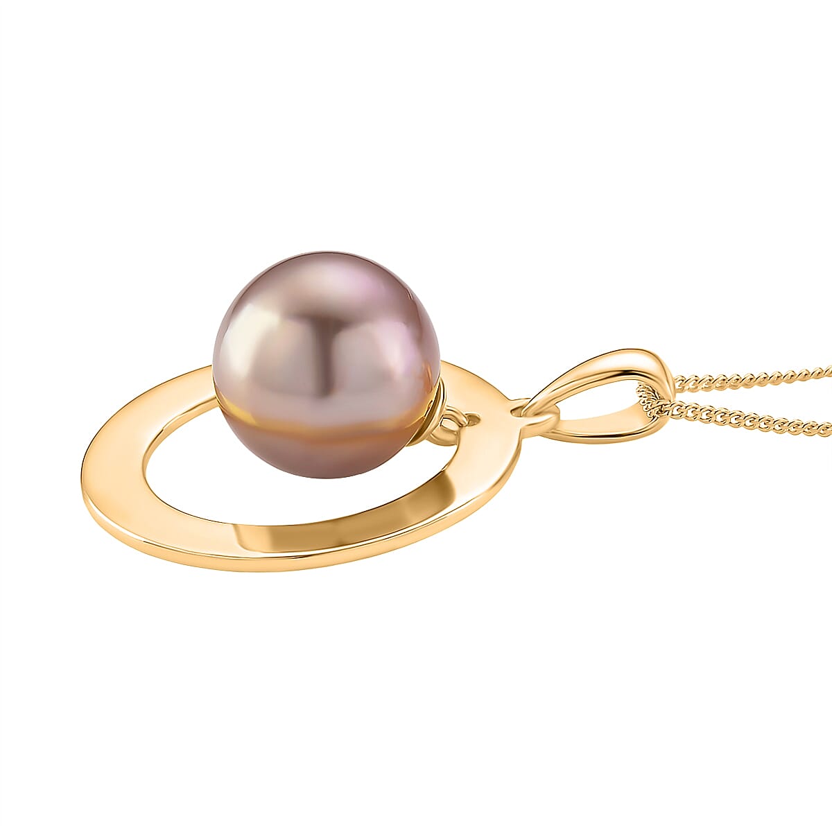 Multi Color Edison Pearl Pendant with Chain (Size 18) in 18K Vermeil Yellow Gold Plated Sterling Silver 16.43 Ct.