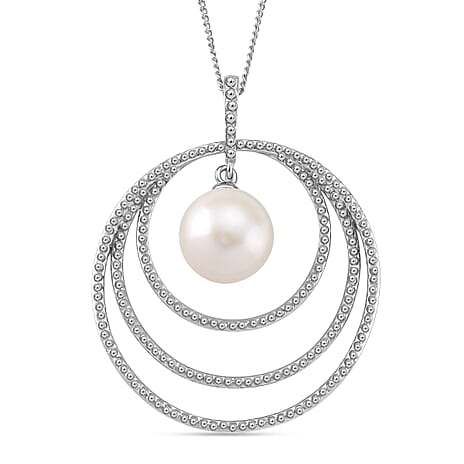 White Edison Pearl Pendant with Chain (Size 18) in Rhodium Overlay Sterling Silver 10.73 Ct, Silver Wt. 6.30 Gms.