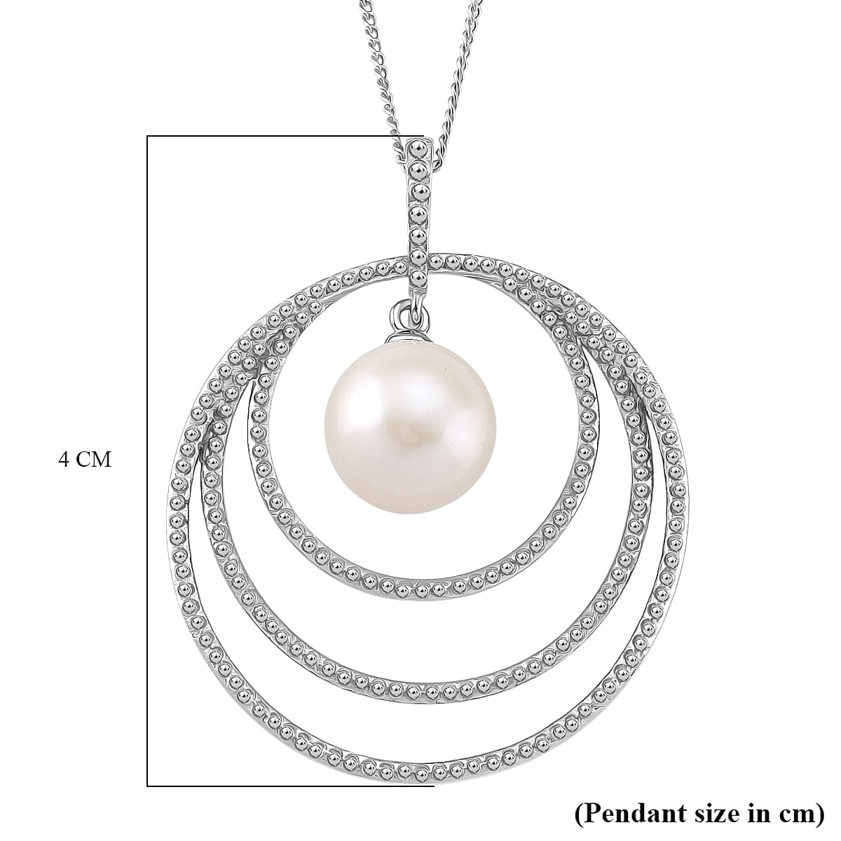 White Edison Pearl Pendant with Chain (Size 18) in Rhodium Overlay Sterling Silver 10.65 Ct, Silver Wt. 5.90 Gms. White Edison Pearl Pendant with Chain (Size 18) in Rhodium Overlay Sterling Silver 10.65 Ct, Silver Wt. 5.90 Gms.