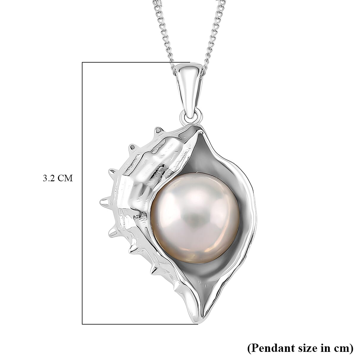 White Edison Pearl Pendant with Chain (Size 18) in Rhodium Overlay Sterling Silver 8.11 Ct, Silver Wt. 6.28 Gms White Edison Pearl Pendant with Chain (Size 18) in Rhodium Overlay Sterling Silver 8.11 Ct, Silver Wt. 6.28 Gms