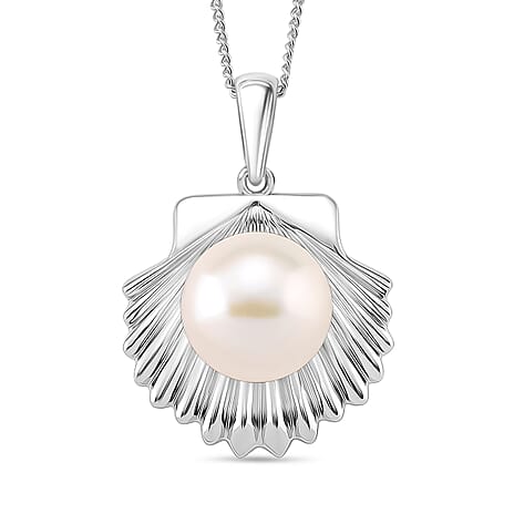 AAA White Edison Pearl (10-11 MM) Pendant with Chain (Size 18) in Rhodium Overlay Sterling 8.22 Ct.