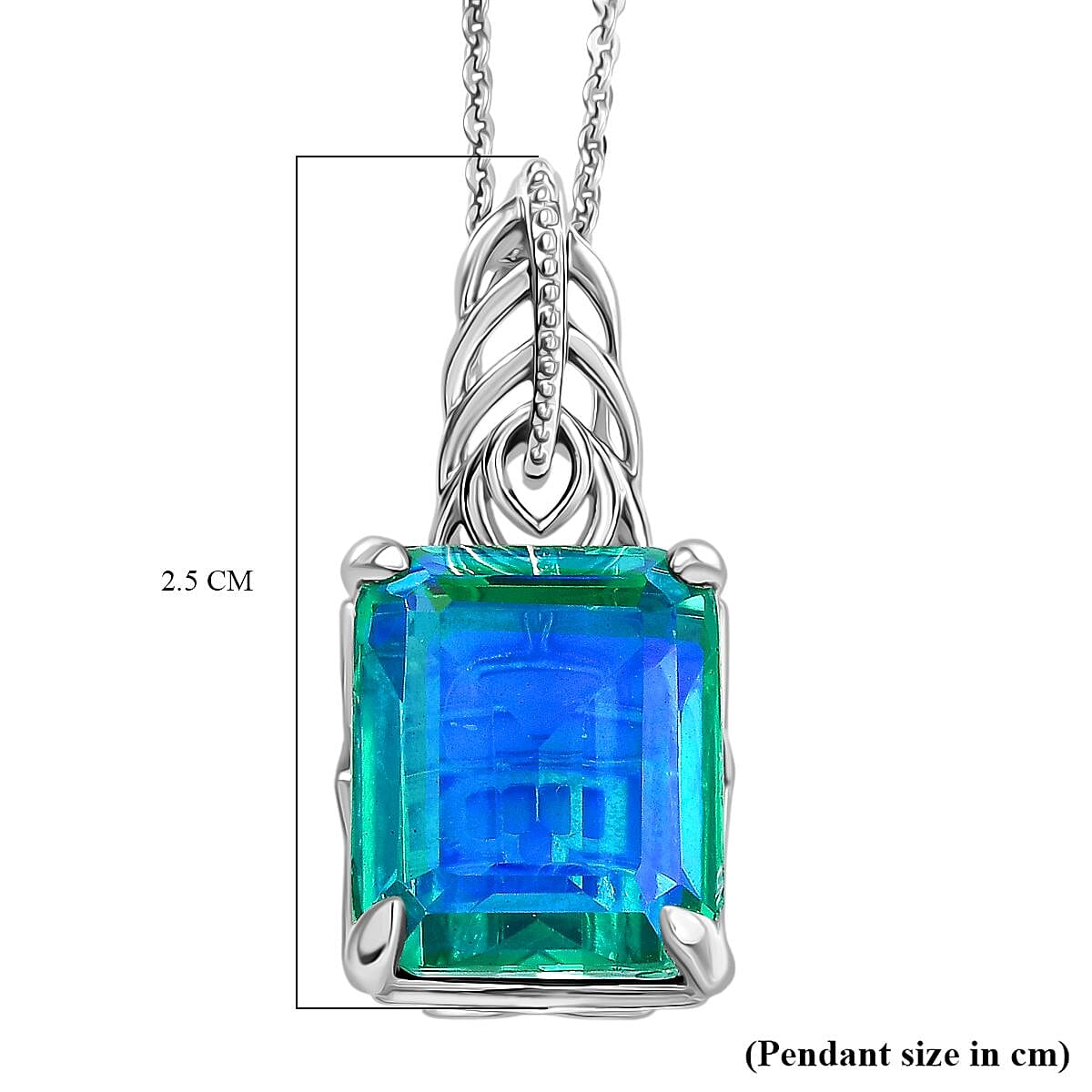 D'joy Peacock Triplet Quartz Pendant with Chain (Size 20) in Rhodium Overlay Sterling Silver 7.21 Ct.