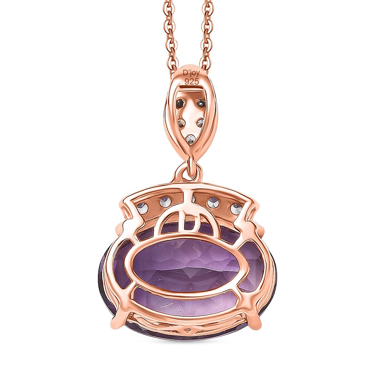 Rose De France Amethyst & White Zircon Pendant with Chain (Size 20) in 14K Rose Gold Plated Sterling Silver 5.62 Ct. Rose De France Amethyst & White Zircon Pendant with Chain (Size 20) in 14K Rose Gold Plated Sterling Silver 5.62 Ct.