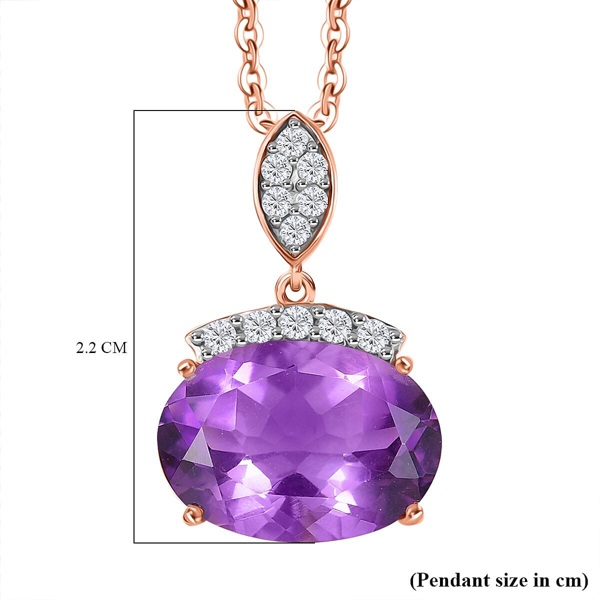 Rose De France Amethyst & White Zircon Pendant with Chain (Size 20) in 14K Rose Gold Plated Sterling Silver 5.62 Ct. Rose De France Amethyst & White Zircon Pendant with Chain (Size 20) in 14K Rose Gold Plated Sterling Silver 5.62 Ct.