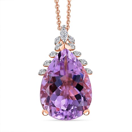 Rose De France Amethyst, White Zircon & White Topaz Pendant with Chain (Size 20) in 14K Rose Gold Plated Sterling Silver 10.08 Ct.