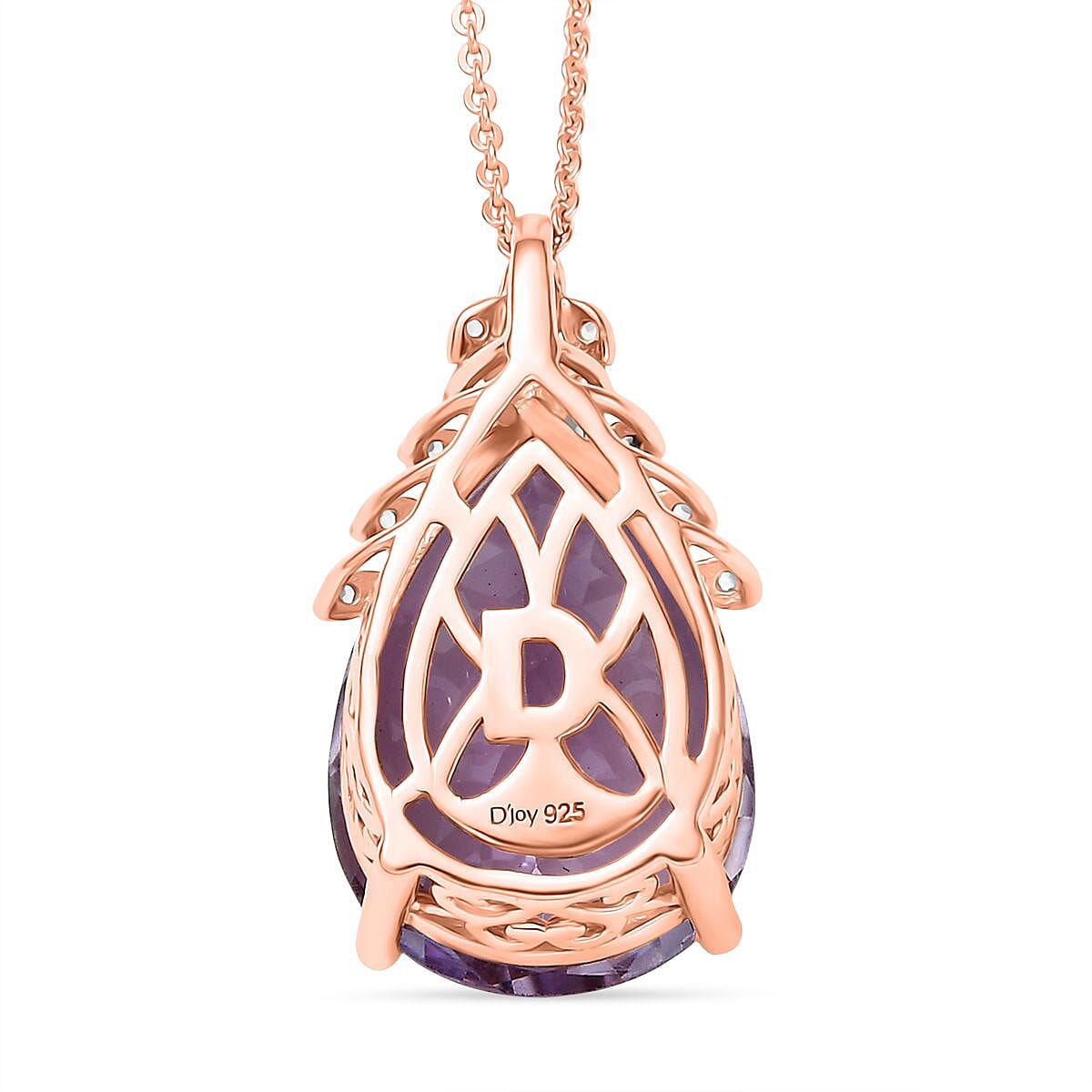 Rose De France Amethyst, White Zircon & White Topaz Pendant with Chain (Size 20) in 14K Rose Gold Plated Sterling Silver 10.08 Ct. Rose De France Amethyst, White Zircon & White Topaz Pendant with Chain (Size 20) in 14K Rose Gold Plated Sterling Silver 10.08 Ct.