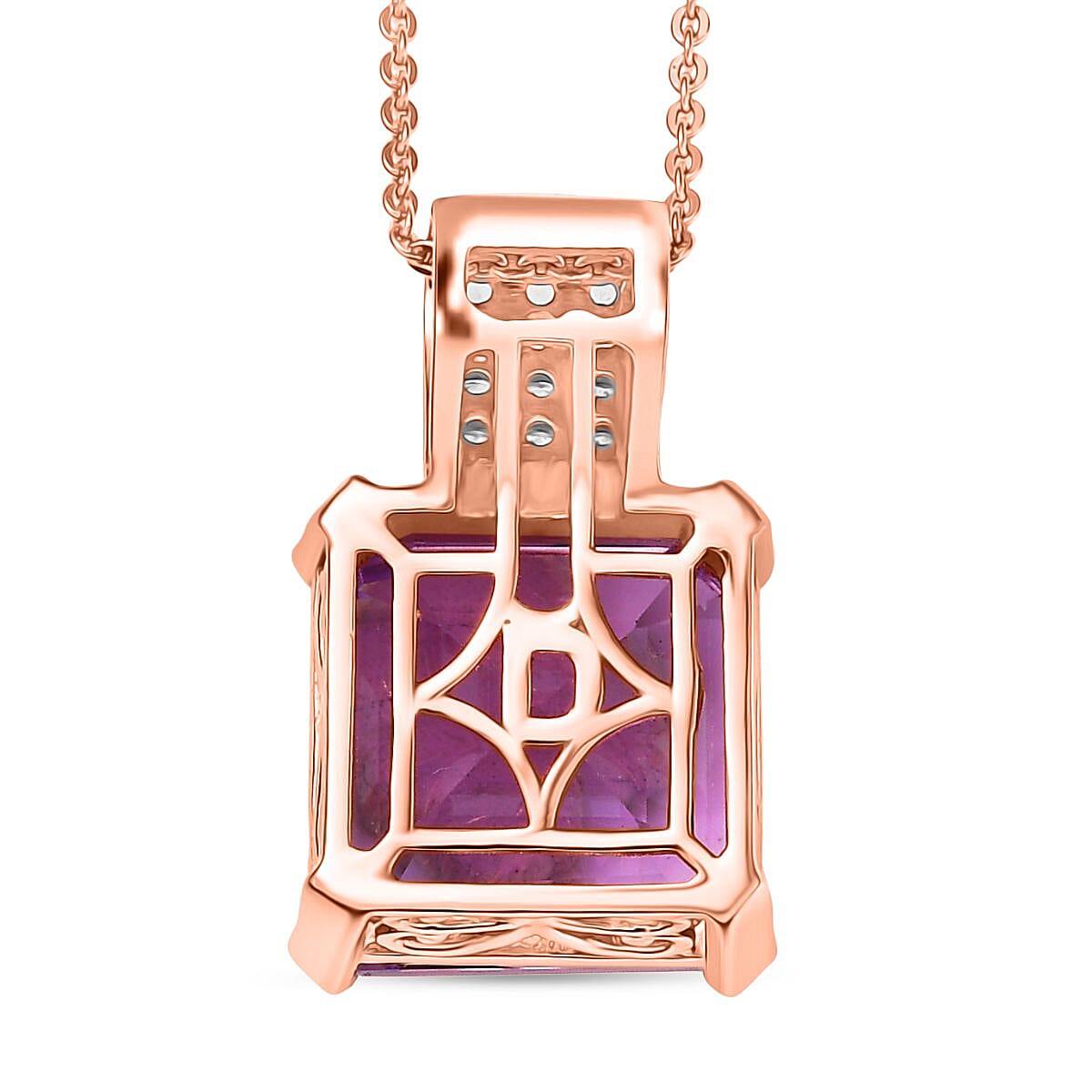 Rose De France Amethyst & White Zircon Pendant with Chain (Size 20) in 14K Rose Gold Plated Sterling Silver 8.58 Ct.