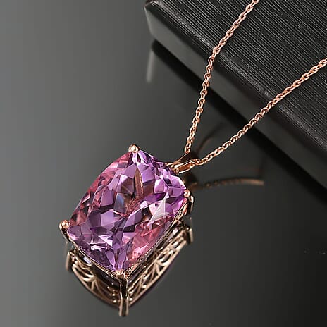 Rose De France Amethyst Pendant with Chain (Size 20) in 14K Rose Gold Plated Sterling Silver 12.86 Ct.
