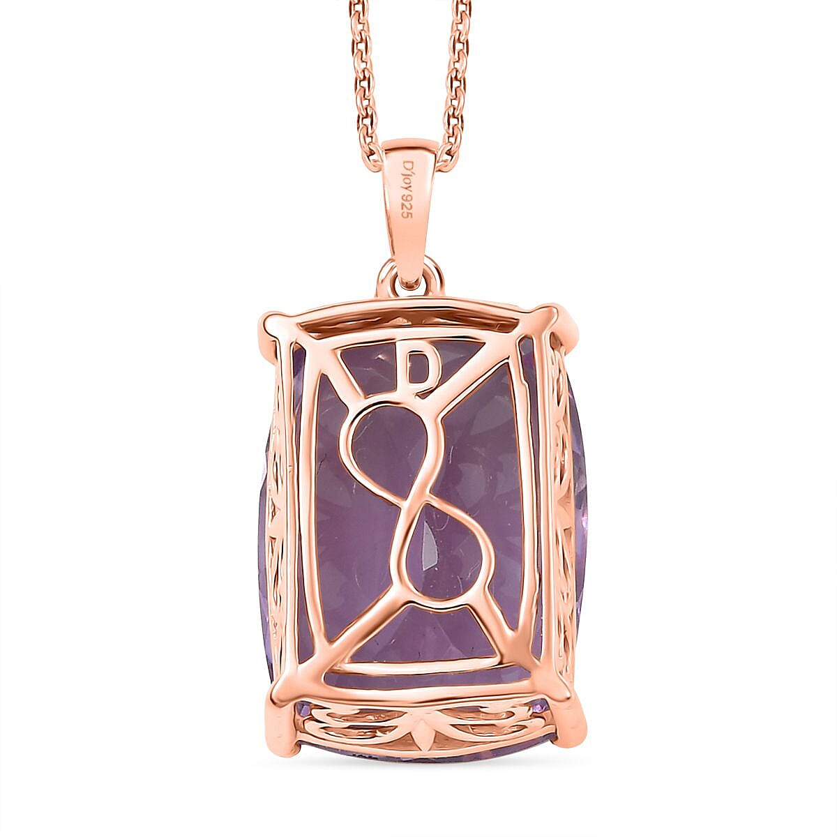 Rose De France Amethyst Pendant with Chain (Size 20) in 14K Rose Gold Plated Sterling Silver 12.86 Ct. Rose De France Amethyst Pendant with Chain (Size 20) in 14K Rose Gold Plated Sterling Silver 12.86 Ct.