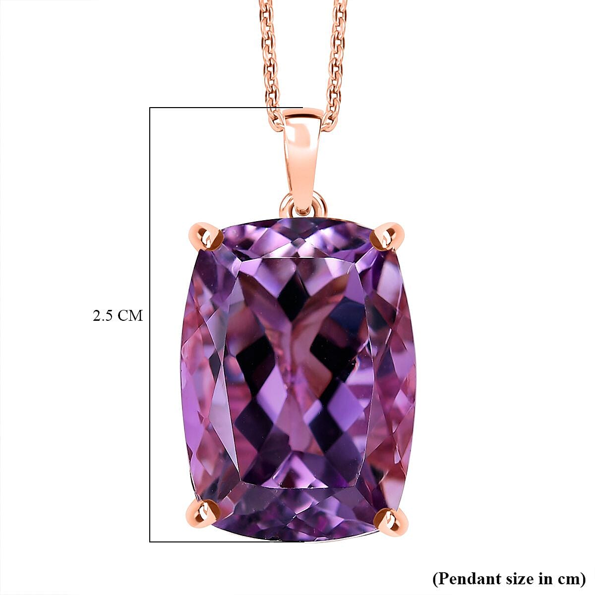 Rose De France Amethyst Pendant with Chain (Size 20) in 14K Rose Gold Plated Sterling Silver 12.86 Ct. Rose De France Amethyst Pendant with Chain (Size 20) in 14K Rose Gold Plated Sterling Silver 12.86 Ct.