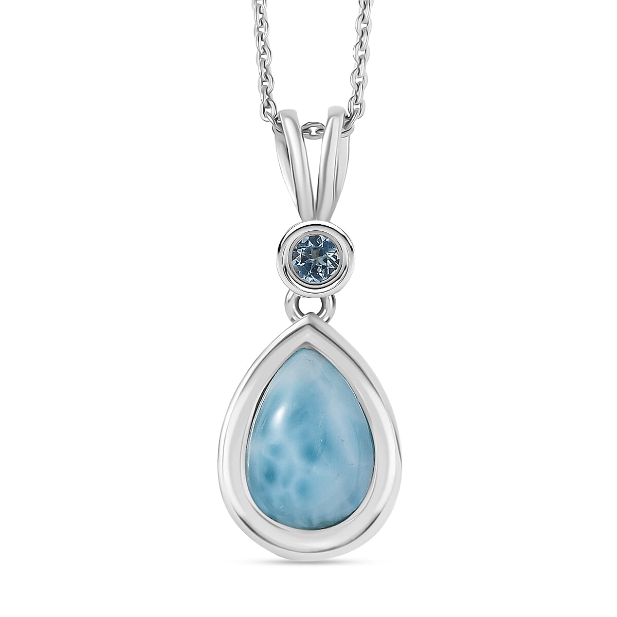 Larimar & Skyblue Topaz Ocean & Sky Pendant with Chain (Size 20) in Rhodium Overlay Sterling Silver 2.57 Ct.