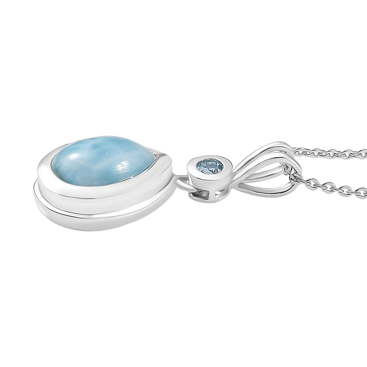 Larimar & Skyblue Topaz Ocean & Sky Pendant with Chain (Size 20) in Rhodium Overlay Sterling Silver 2.57 Ct.