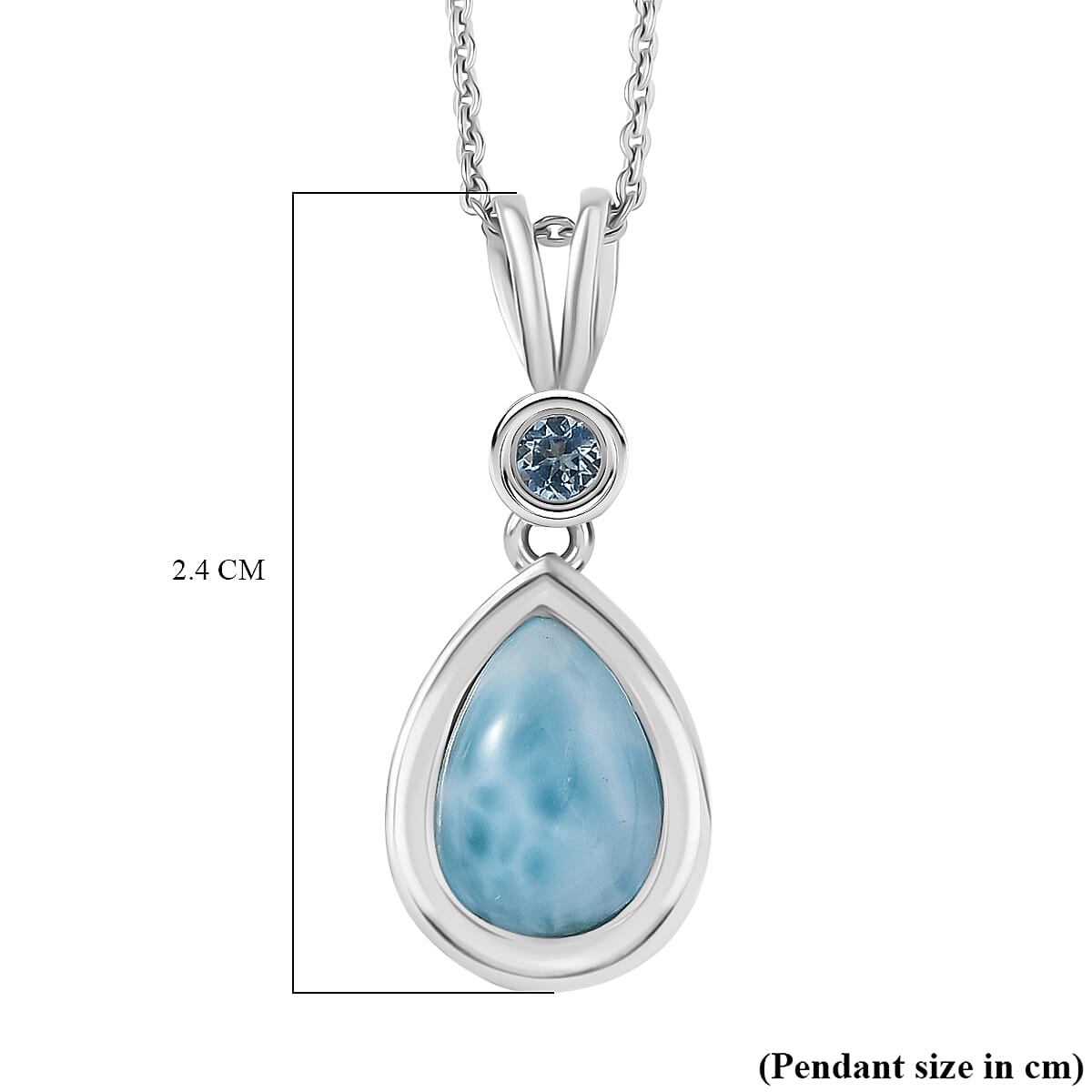Larimar & Skyblue Topaz Ocean & Sky Pendant with Chain (Size 20) in Rhodium Overlay Sterling Silver 2.57 Ct.