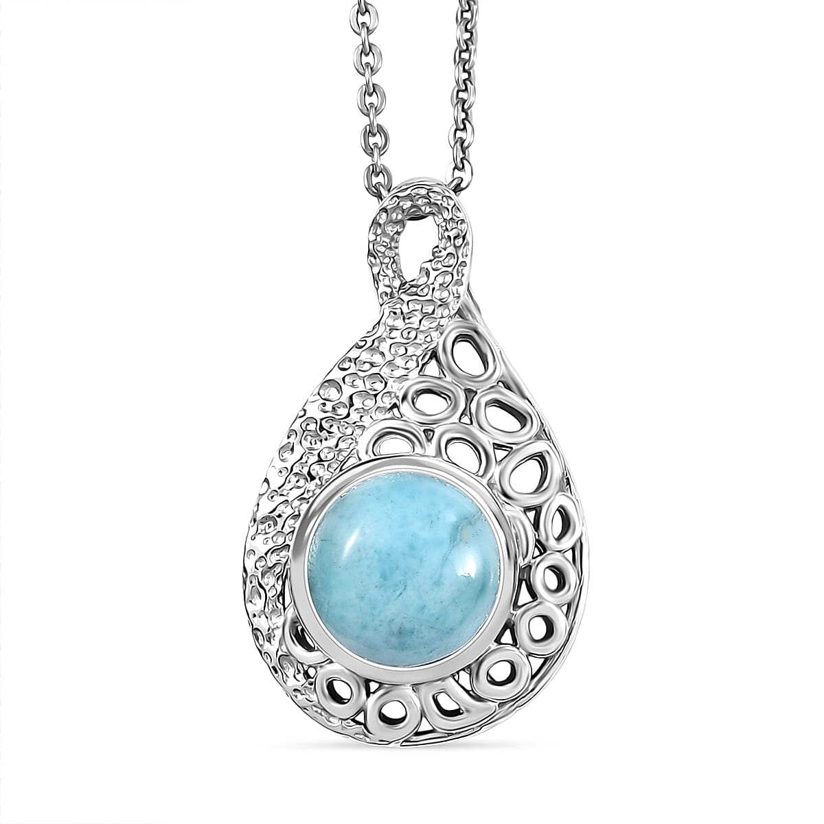 Larimar Water Ripple Pendant with Chain (Size 20) in Rhodium Overlay Sterling Silver 1.72 Ct