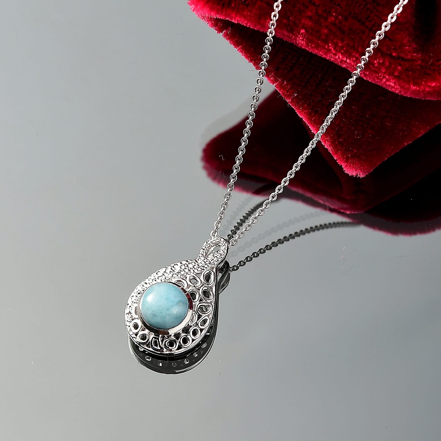 Larimar Water Ripple Pendant with Chain (Size 20) in Rhodium Overlay Sterling Silver 1.72 Ct
