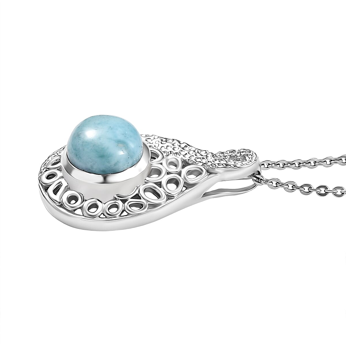 Larimar Water Ripple Pendant with Chain (Size 20) in Rhodium Overlay Sterling Silver 1.72 Ct