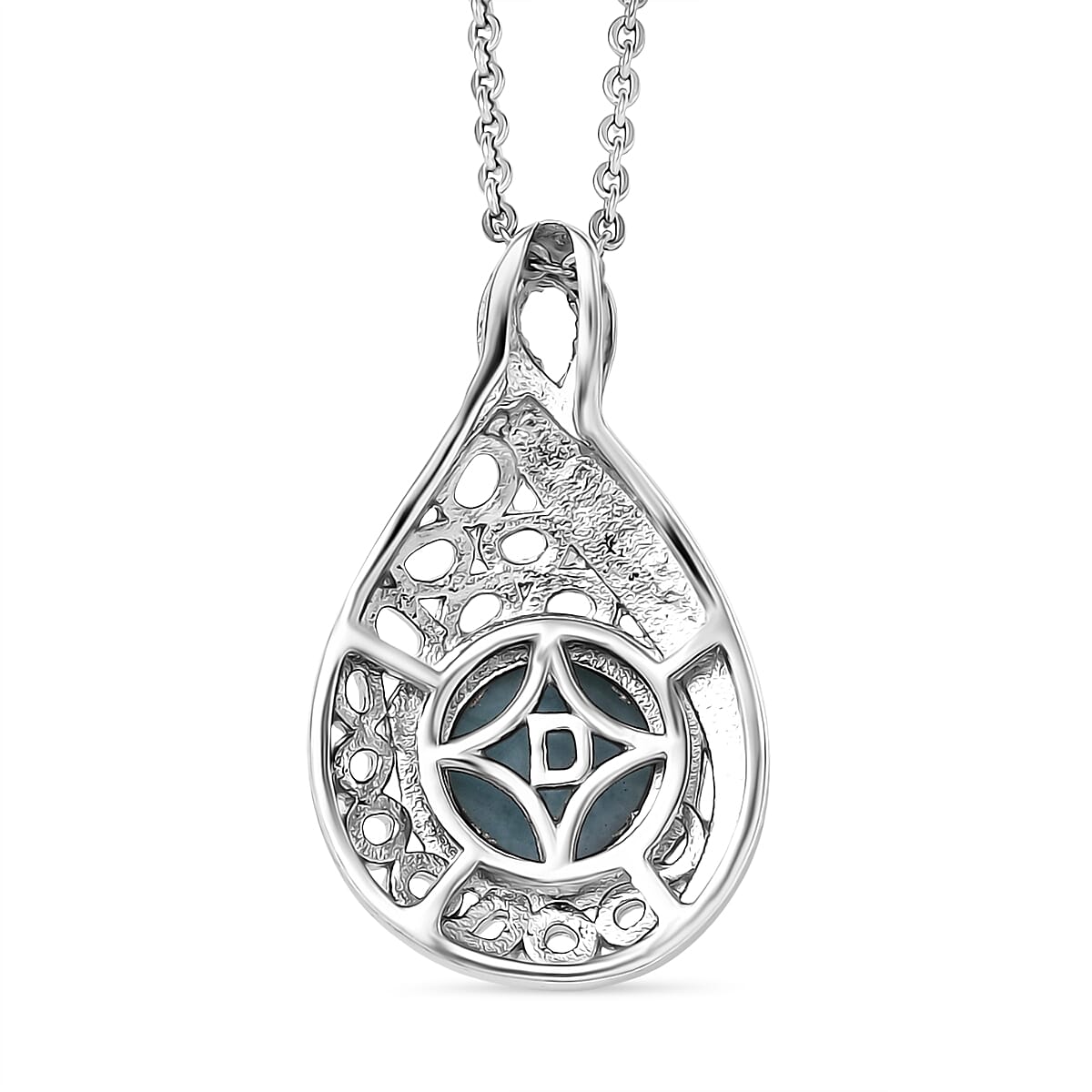 Larimar Water Ripple Pendant with Chain (Size 20) in Rhodium Overlay Sterling Silver 1.72 Ct