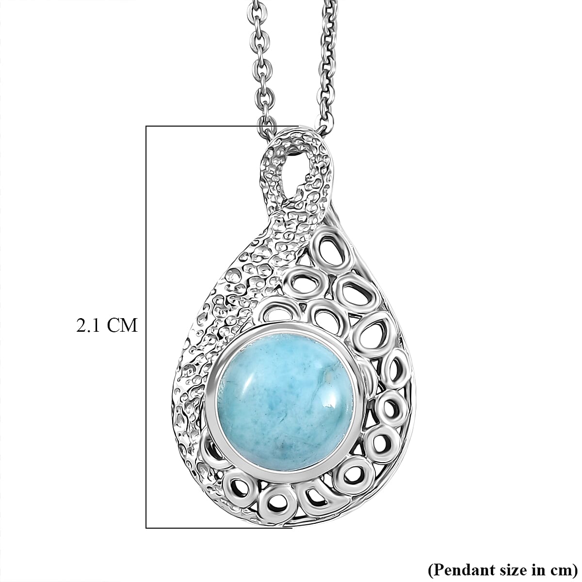 Larimar Water Ripple Pendant with Chain (Size 20) in Rhodium Overlay Sterling Silver 1.72 Ct