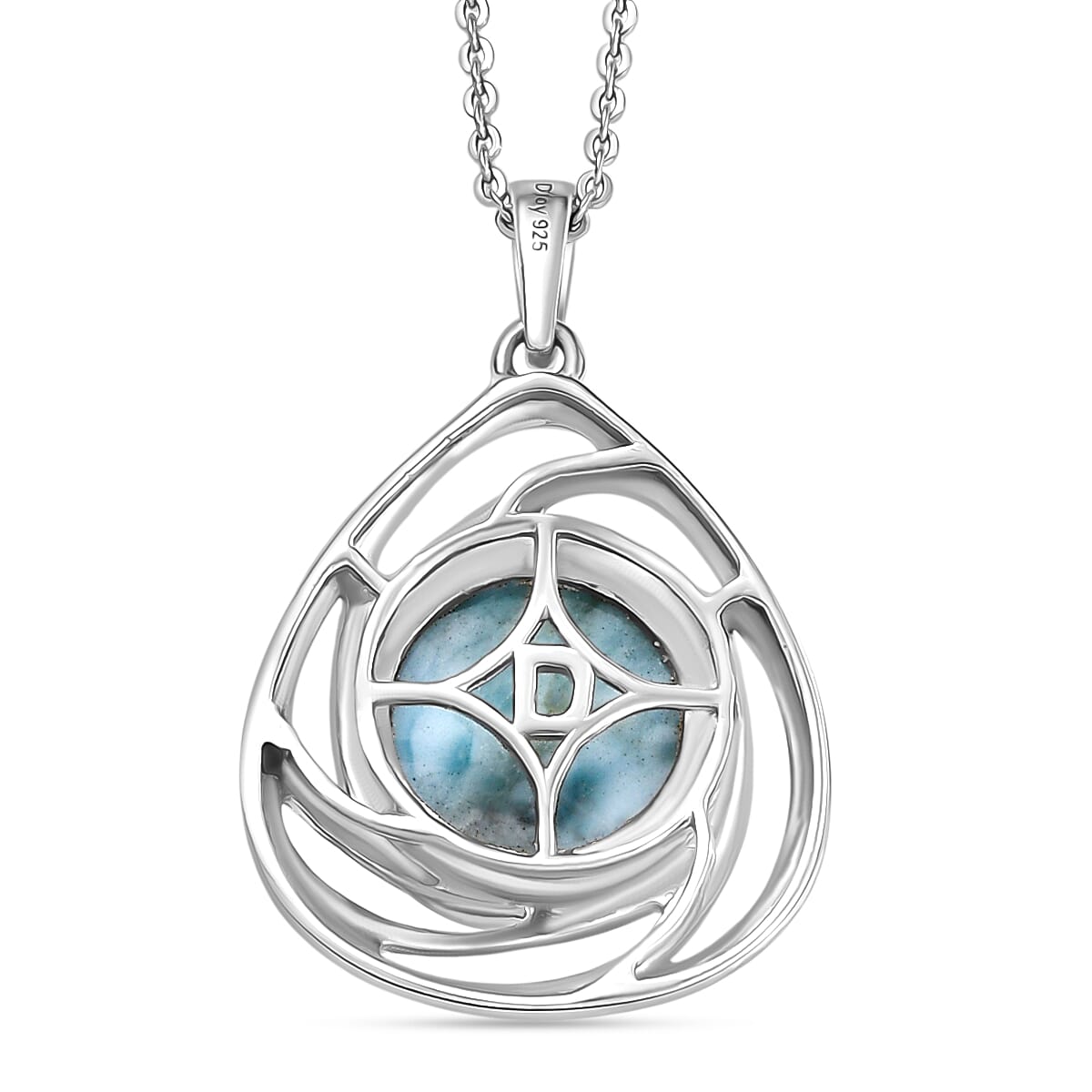 Larimar Pendant with Chain (Size 20) in Rhodium Overlay Sterling Silver Wt. 5.9 Gms 4.890 Ct. Larimar Pendant with Chain (Size 20) in Rhodium Overlay Sterling Silver Wt. 5.9 Gms 4.890 Ct.