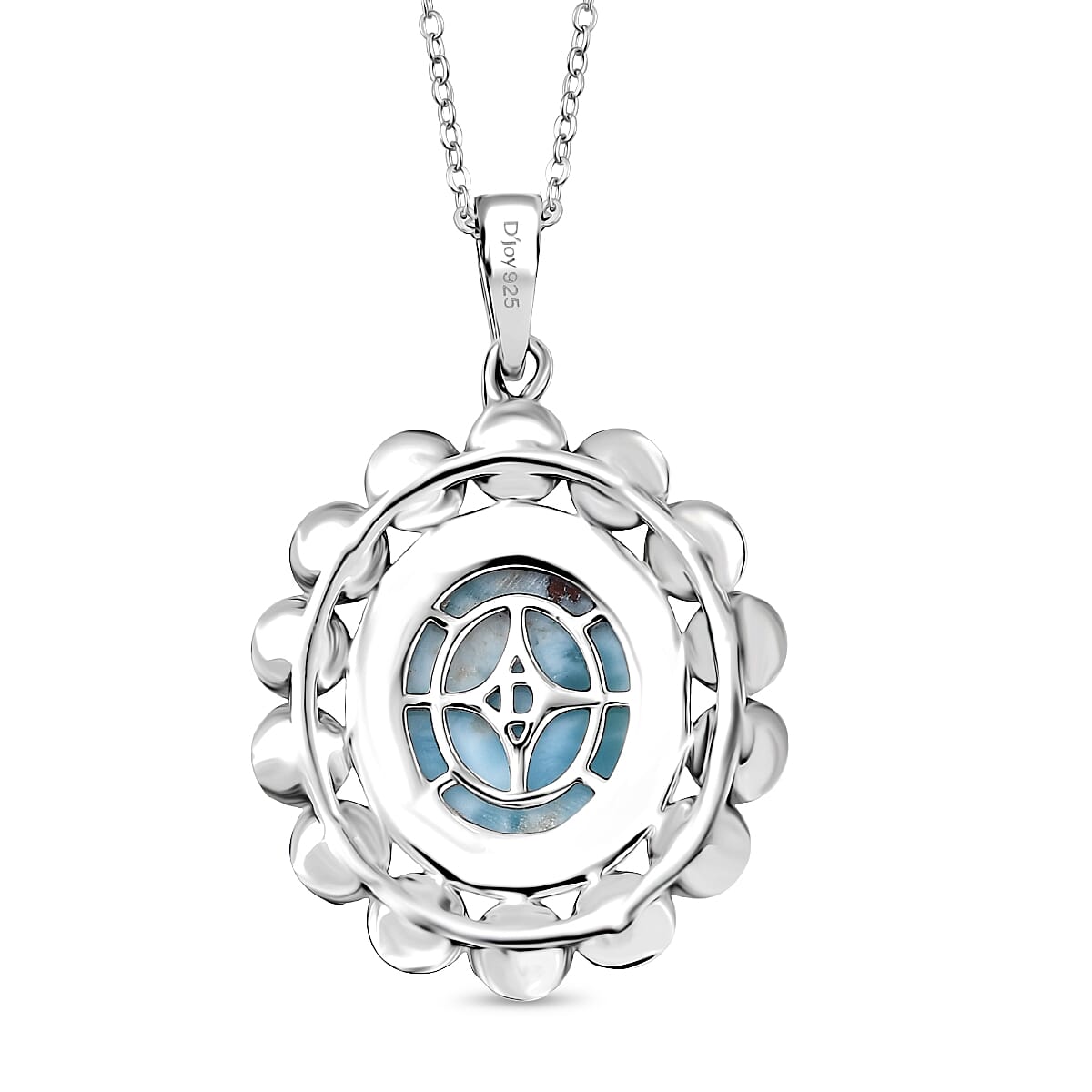 D'joy Larimar & Pearl Whispers of the Deep Pendant with Chain (Size 20) in Rhodium Overlay Sterling Silver 10.68 Ct.