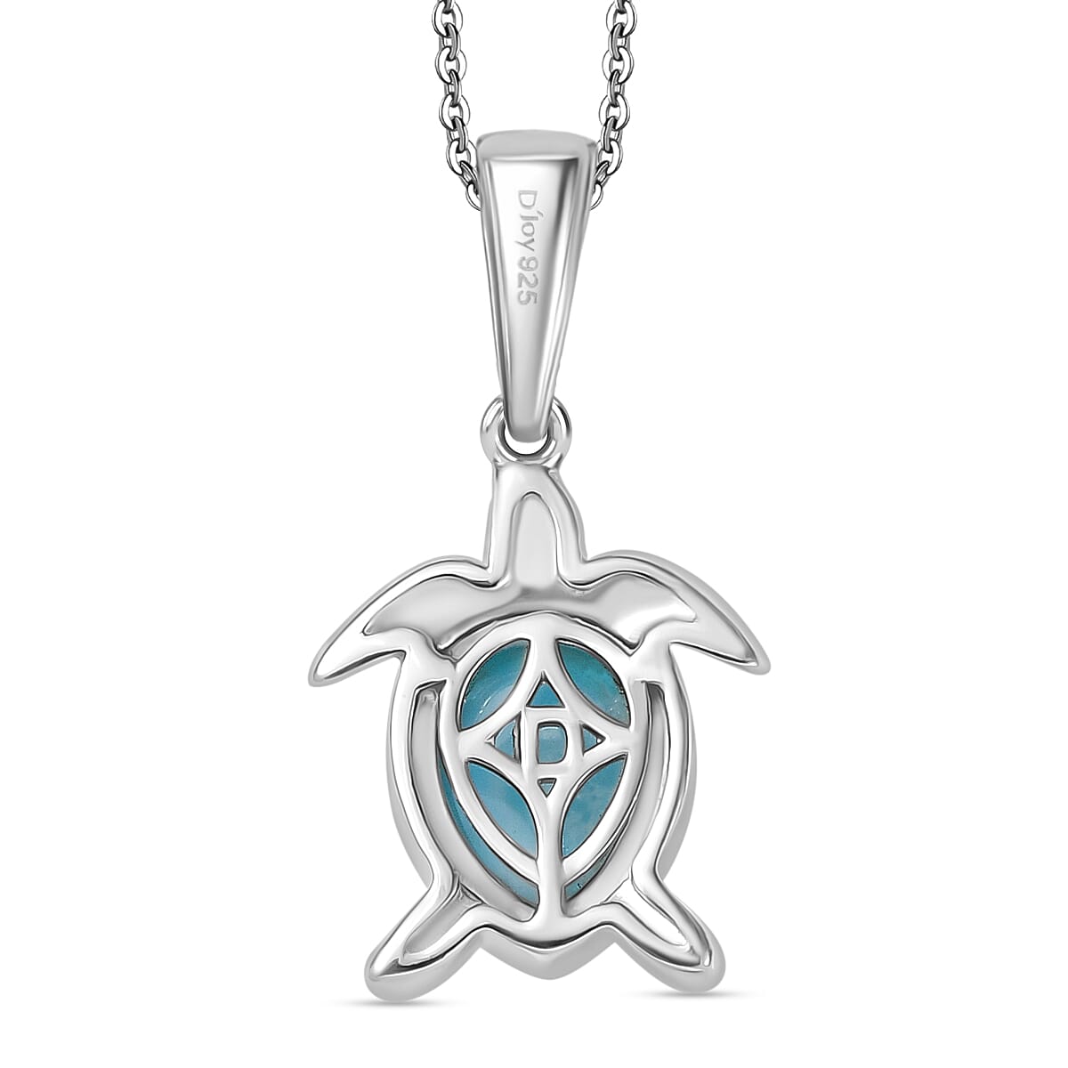 Larimar Turtle Pendant with Chain (Size 20) in Rhodium Overlay Sterling Silver 2.14 Ct, Silver Wt. 5.25 Gms.