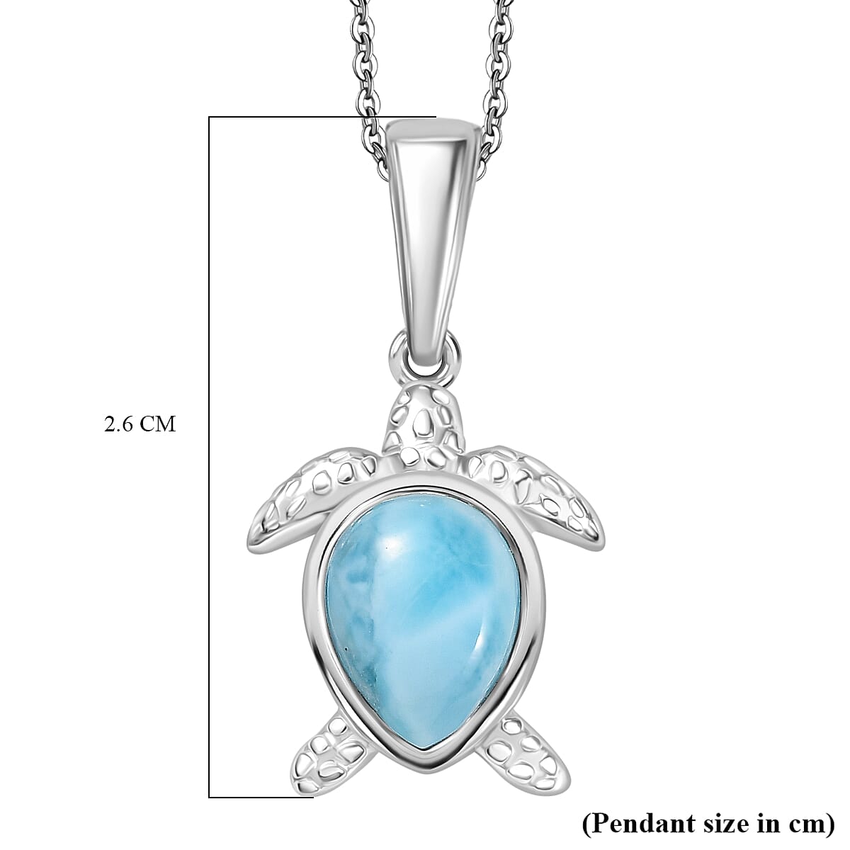 Larimar Turtle Pendant with Chain (Size 20) in Rhodium Overlay Sterling Silver 2.14 Ct, Silver Wt. 5.25 Gms.