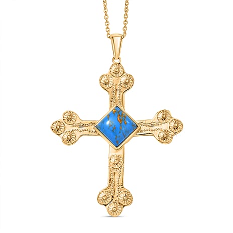 Tucson Find - Blue Turquoise Cross Pendant with Chain (Size 20)