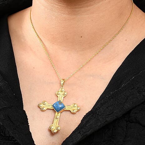 Tucson Find - Blue Turquoise Cross Pendant with Chain (Size 20)