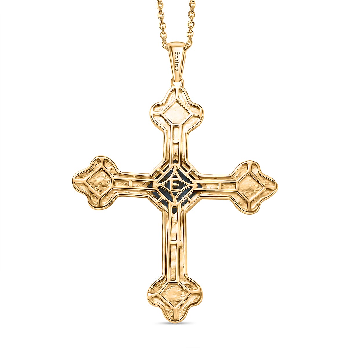 Tucson Find - Blue Turquoise Cross Pendant with Chain (Size 20) in Yellow Gold Plated 4.49 Ct. Tucson Find - Blue Turquoise Cross Pendant with Chain (Size 20) in Yellow Gold Plated 4.49 Ct.