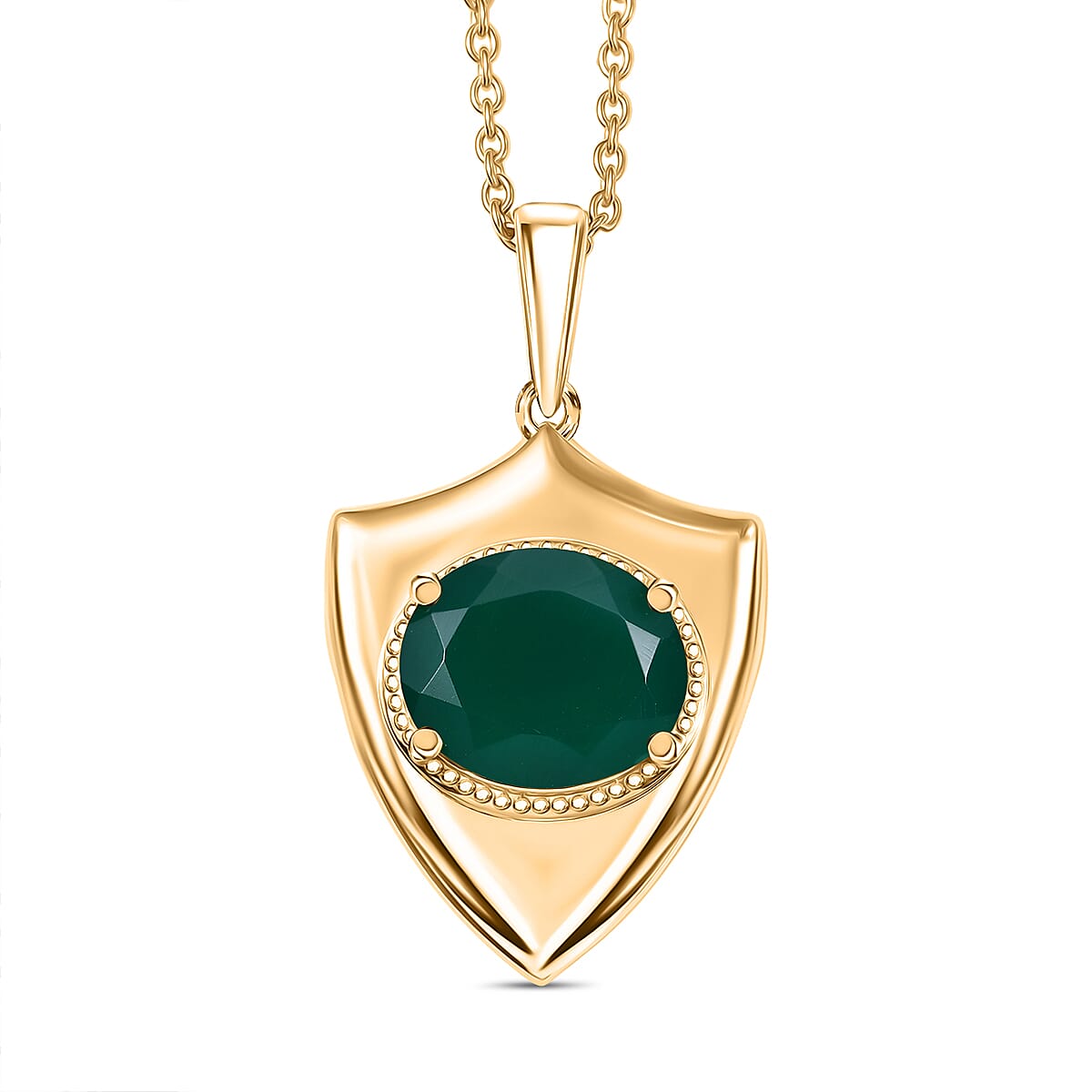Verde Onyx Pendant with Chain (Size 20) in Yellow Gold Plating 4.37 Ct.
