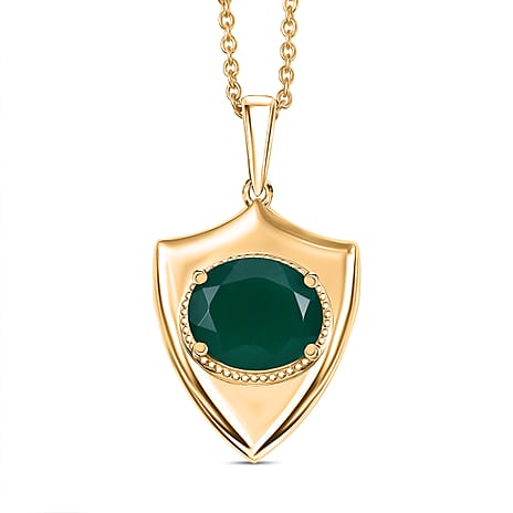 Verde Onyx Pendant with Chain (Size 20) in Yellow Gold Plating Stainless Steel 4.37 Ct.