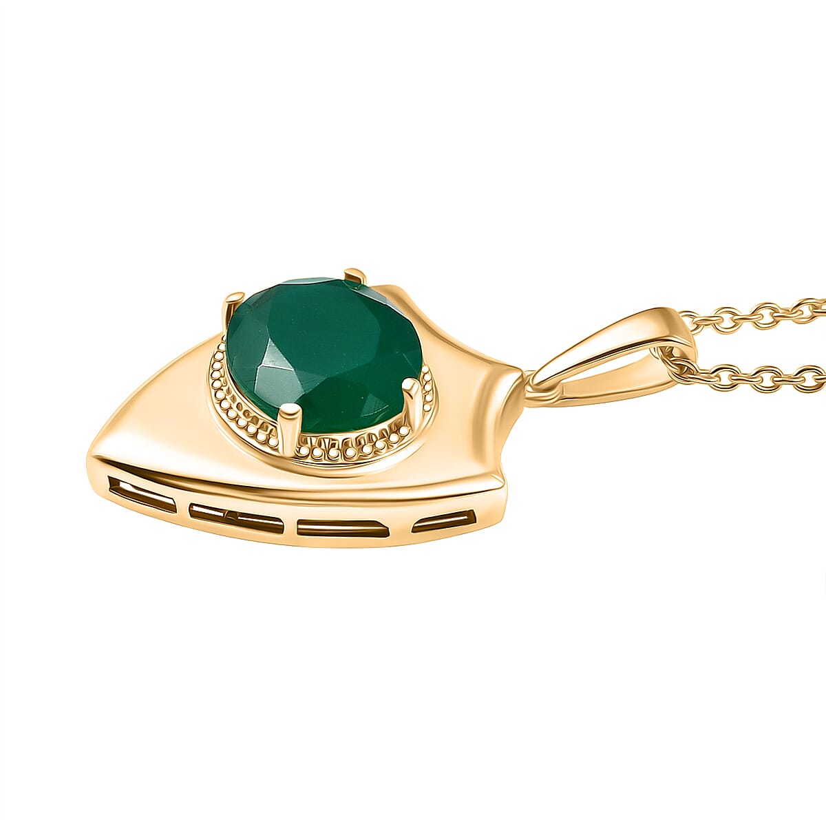 Verde Onyx Pendant with Chain (Size 20) in Yellow Gold Plating 4.37 Ct.