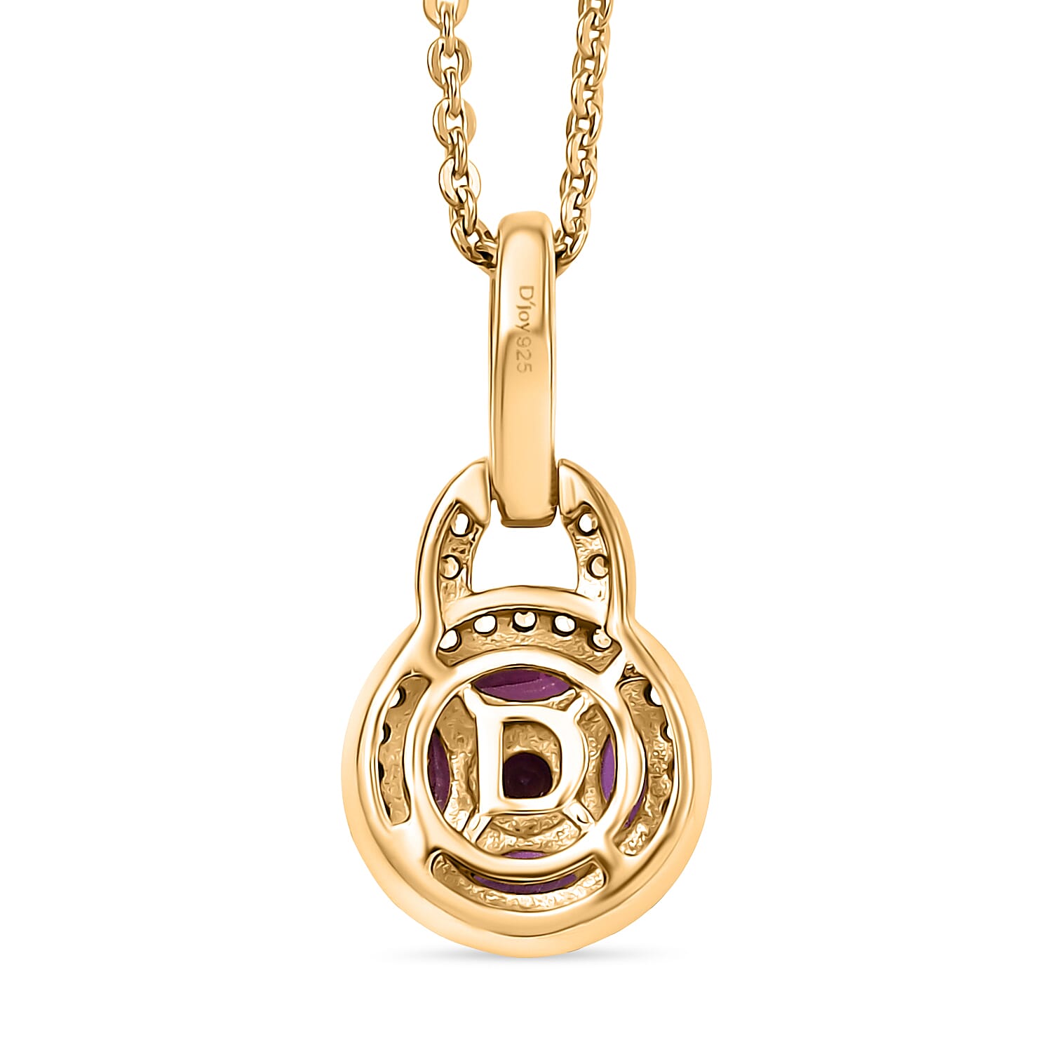 Natural Unheated Ruby & White Zircon Pendant with Chain (Size 20) in 18K Vermeil Yellow Gold Plated Sterling Silver