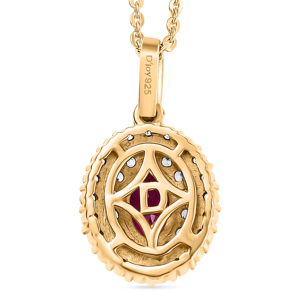 Ruby & White Zircon Pendant with Chain (Size 20) in 18K Vermeil Yellow Gold Plated Sterling Silver