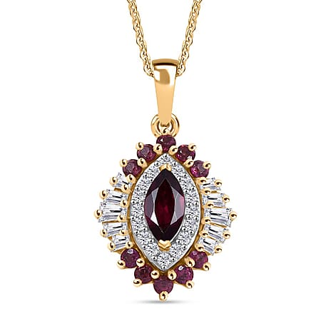 Rhodolite Garnet & Moissanite Pendant with Chain (Size 20) in 18K Vermeil Yellow Gold Plated Sterling Silver 1.77 Ct.