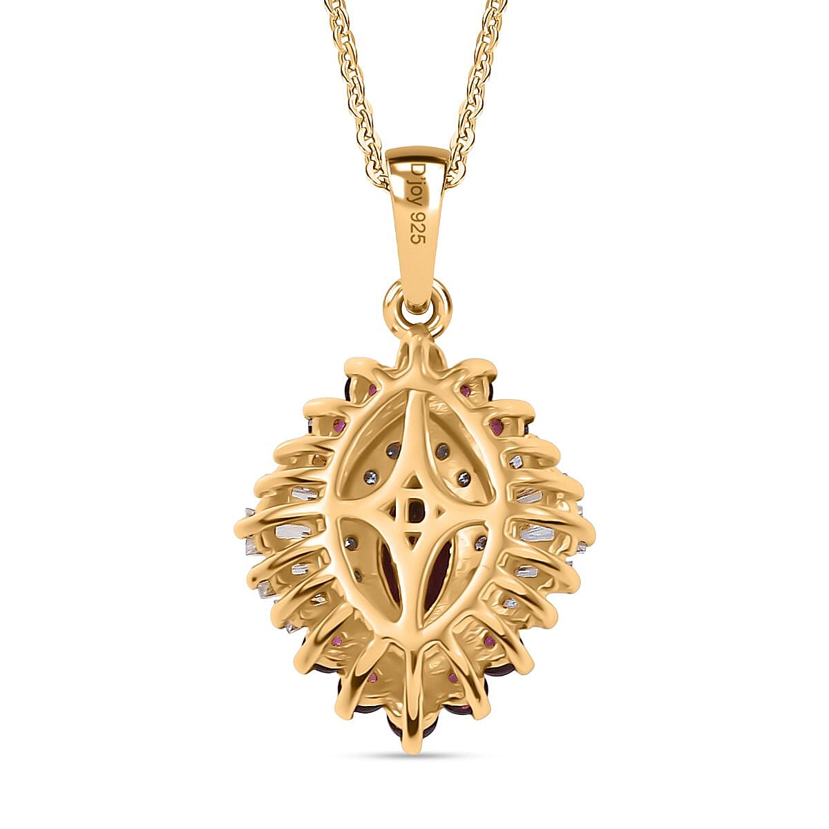 Rhodolite Garnet & Moissanite Pendant with Chain (Size 20) in 18K Vermeil Yellow Gold Plated Sterling Silver 1.77 Ct.