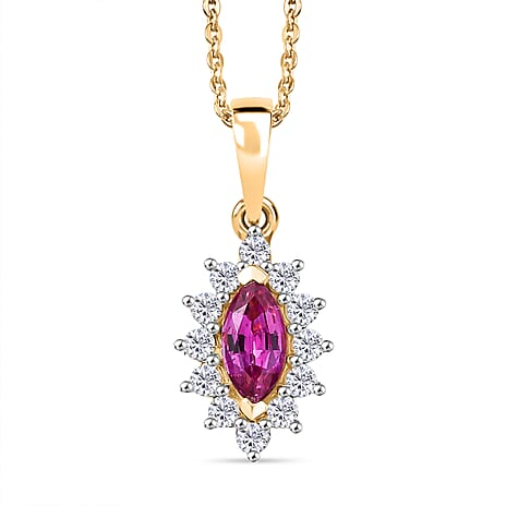 Ruby & White Zircon Pendant with Chain (Size 20) in 18K Vermeil Yellow Gold Plated Sterling Silver