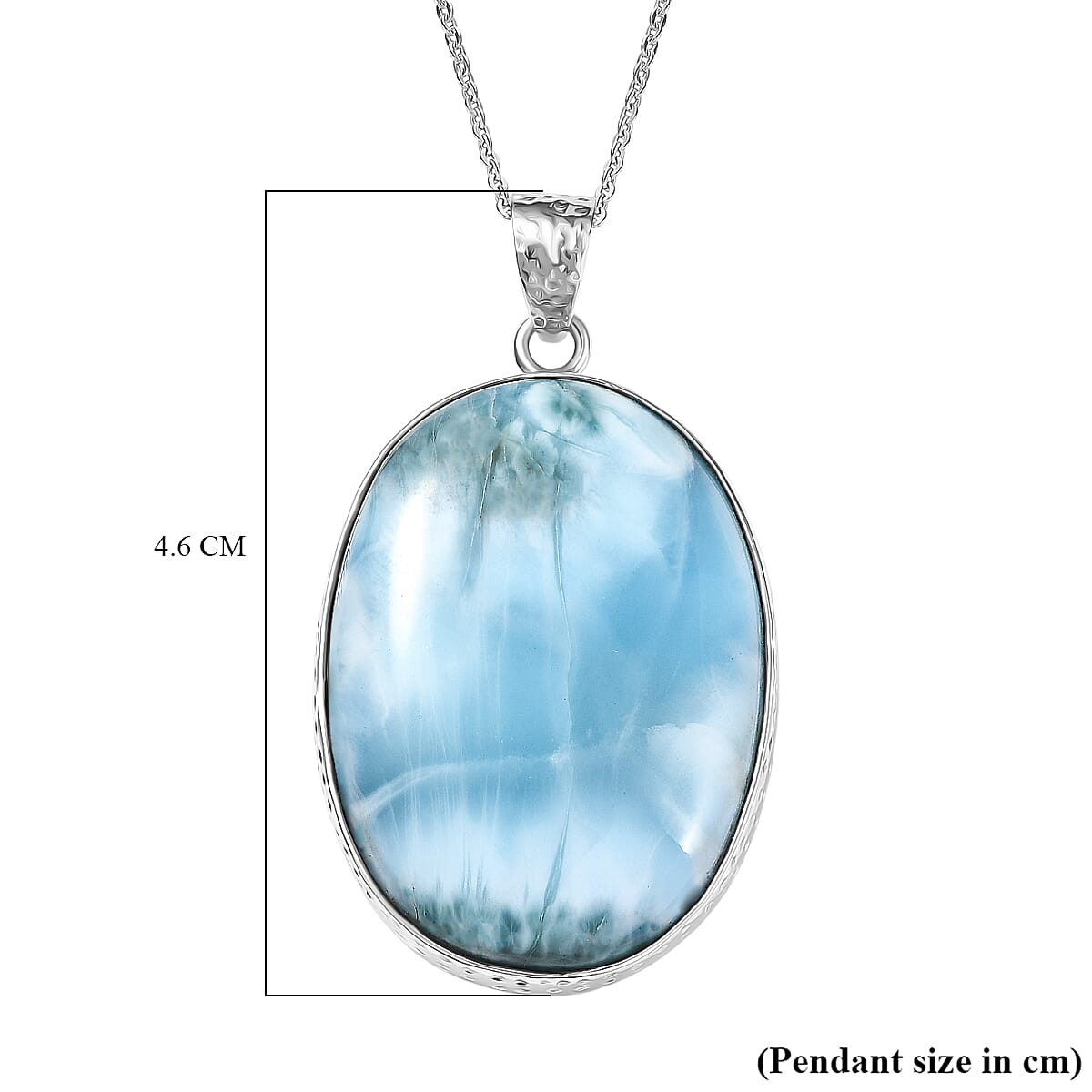 OCEAN'S GLOW - Larimar Pendant with Chain (Size 20) in Rhodium Overlay Sterling Silver 50.00 Ct, Silver Wt. 7.75 Gms.