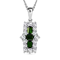 Natural Chrome Diopside & White Zircon Boat Pendant with Chain (Size 20) in Platinum Overlay Sterling Silver 2.97 Ct.