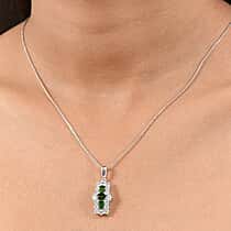 Natural Chrome Diopside & White Zircon Boat Pendant with Chain (Size 20) in Platinum Overlay Sterling Silver 2.97 Ct.