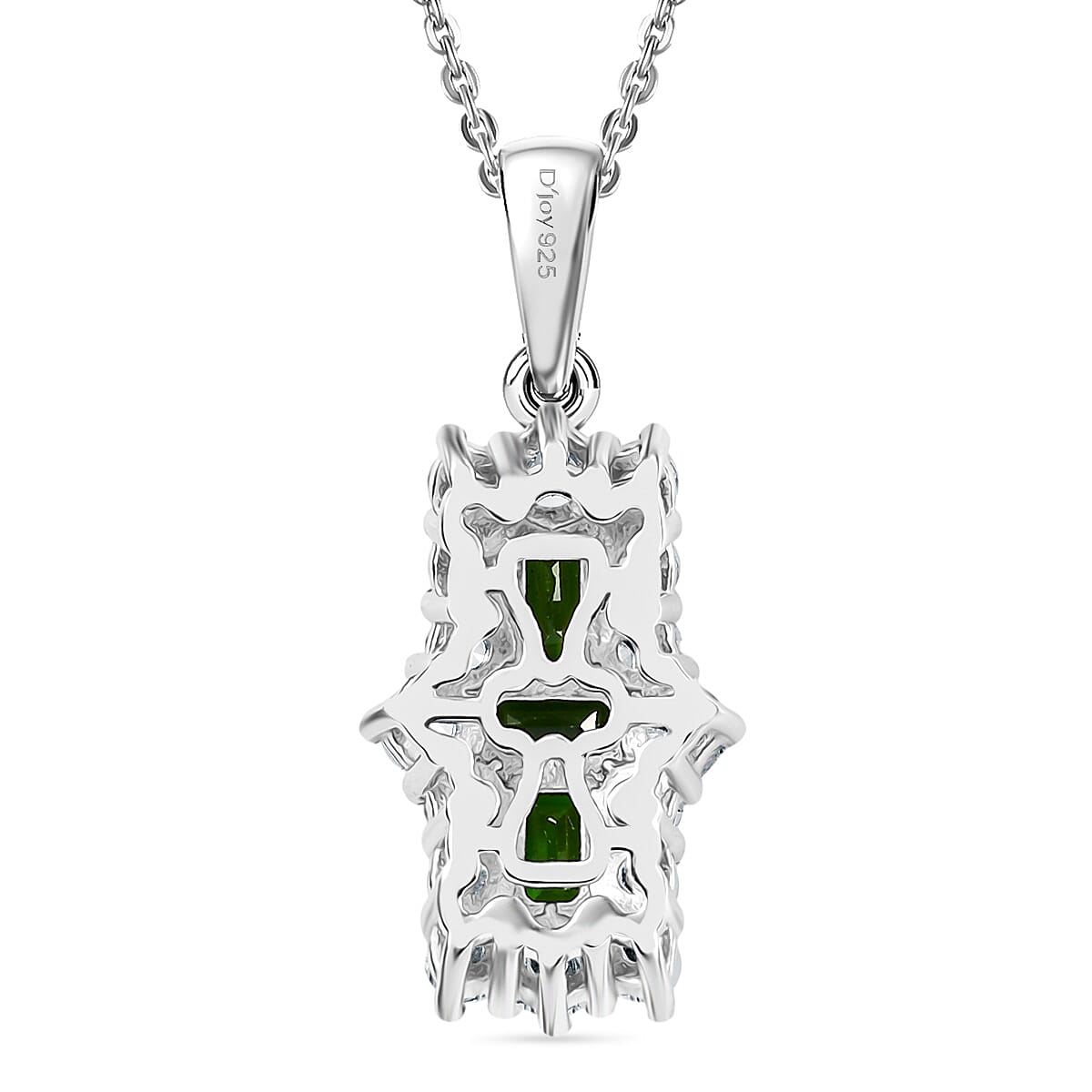 Natural Chrome Diopside & White Zircon Boat Pendant with Chain (Size 20) in Platinum Overlay Sterling Silver 2.97 Ct.