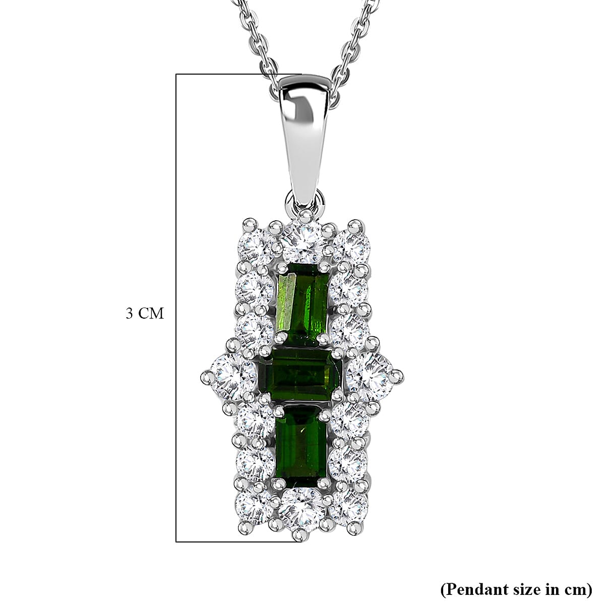 Natural Chrome Diopside & White Zircon Boat Pendant with Chain (Size 20) in Platinum Overlay Sterling Silver 2.97 Ct.