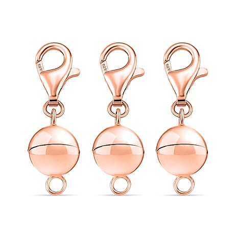 Set of 3 Magnetic Lock with Lobster Clasp in Rose Gold Plating Sterling Silver