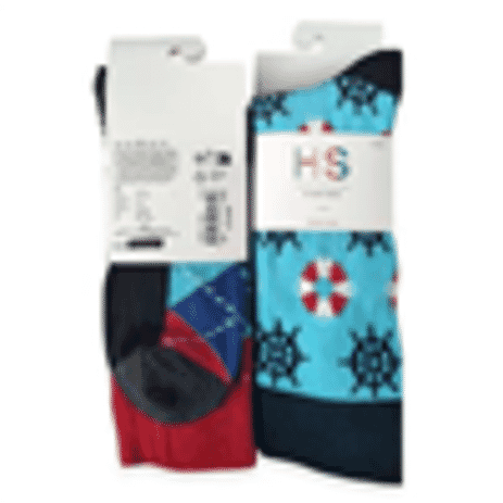 Set of Three-Pack of 3 Happy Anchor Pattern Socks - Blue - Multi