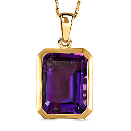 Lusaka Amethyst Solitaire Pendant with Chain (Size - 20) in 18K Vermeil Yellow Gold Plated Sterling Silver 12.46 Ct.